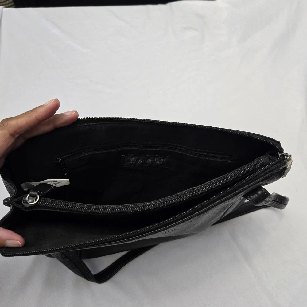 Tignanello Tig. Two Black‎ Pebble Leather Double Strap Shoulder Purse Capsule